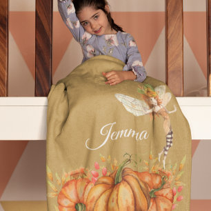 Forest Fairy & Autumn Pumpkin Bouquet Personalised Fleece Blanket