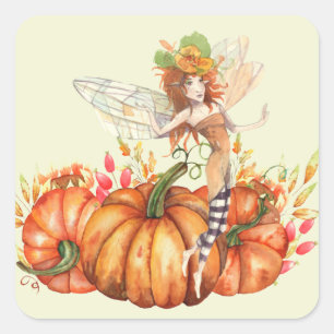Forest Fairy & Autumn Pumpkin Bouquet   Square Sticker