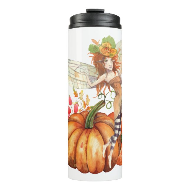 Forest Fairy & Autumn Pumpkin Bouquet  Thermal Tumbler (Front)
