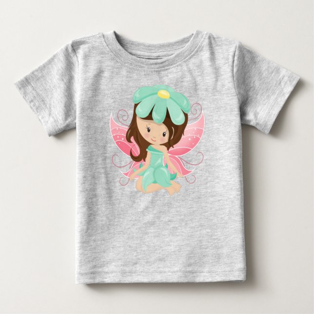 Forest Fairy, Cute Fairy, Brown Hair, Flowers Baby T-Shirt (Front)