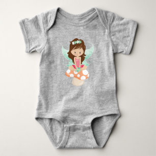 Forest Fairy, Cute Fairy, Brown Hair, Mushroom Baby Bodysuit