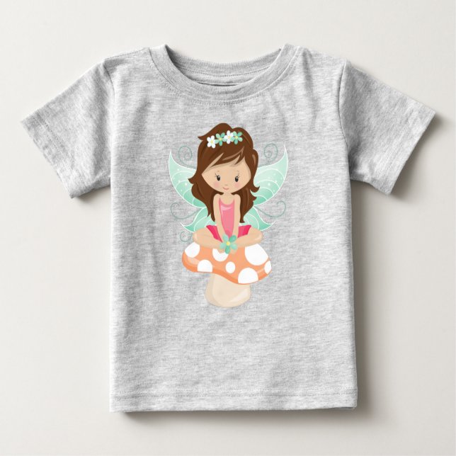 Forest Fairy, Cute Fairy, Brown Hair, Mushroom Baby T-Shirt (Front)