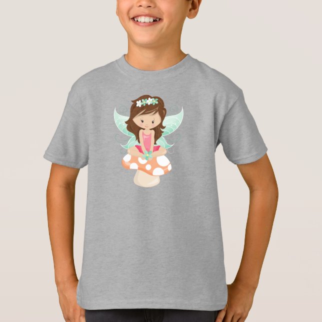 Forest Fairy, Cute Fairy, Brown Hair, Mushroom T-Shirt (Front)