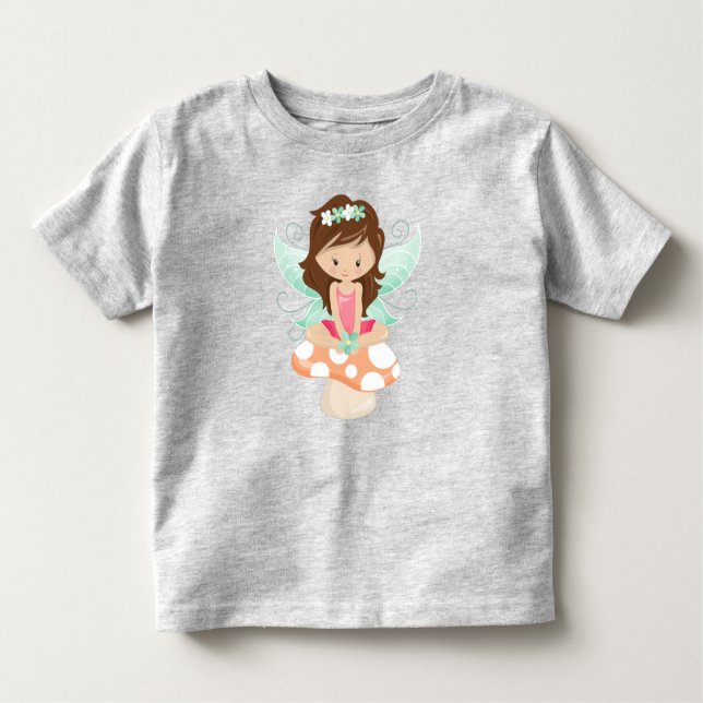 Forest Fairy, Cute Fairy, Brown Hair, Mushroom Toddler T-Shirt (Front)