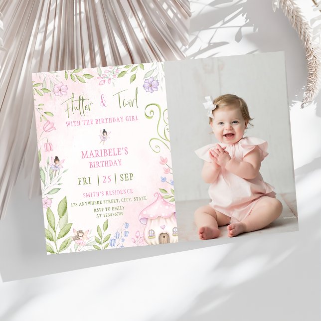 Forest Fairy Flutter & Twirl Girl Birthday Photo Invitation (Creator Uploaded)