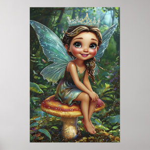 Forest Fairy Princess on Toadstool – Whimsical Art Poster