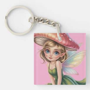 Forest Fairy with Mushroom Hat Illustration Key Ring