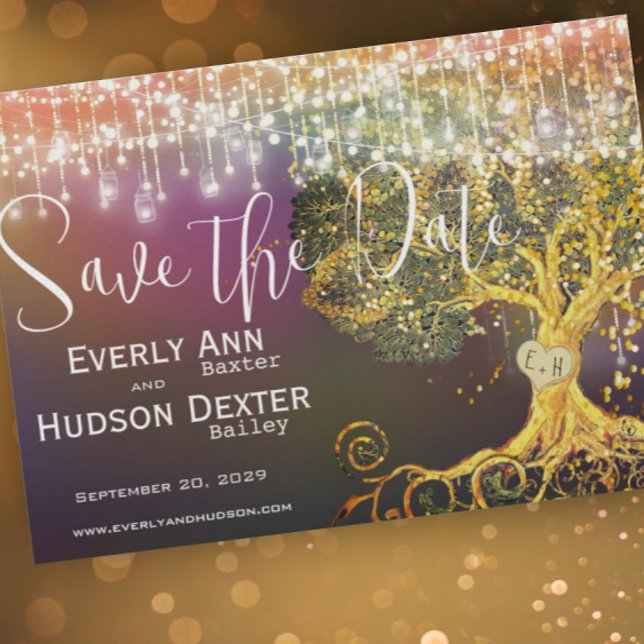 Forest Fairytale Purple Gold Wedding Save the Date Invitation (Creator Uploaded)
