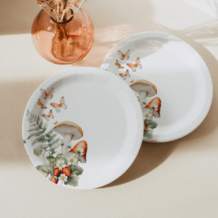 Forest fall little mushroom baby shower paper plate