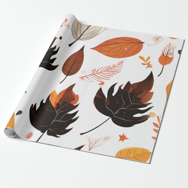 Forest Fall: Woodland Leaf Patterns Wrapping Paper (Unrolled)