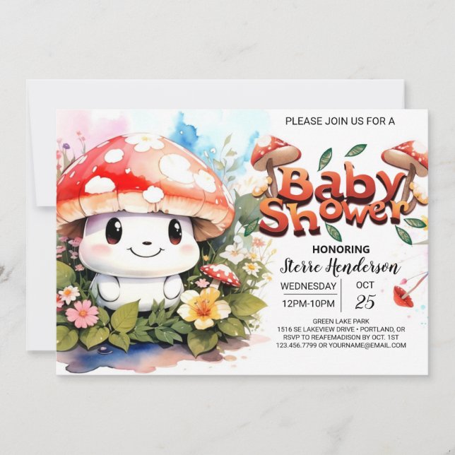 Forest Fantasy Baby Mushrooms Baby Shower Invitation (Front)