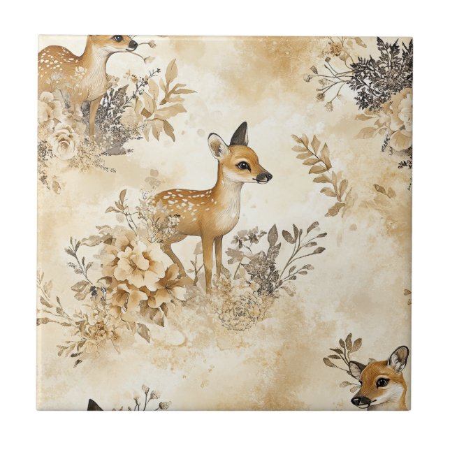Forest Fawn Animal Pattern Ceramic Tile (Front)