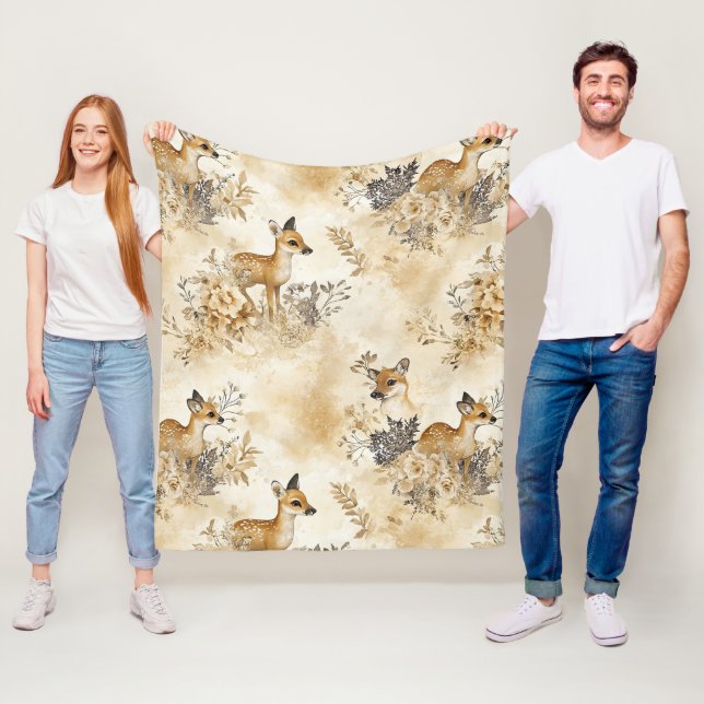 Forest Fawn Animal Pattern Fleece Blanket (In Situ)