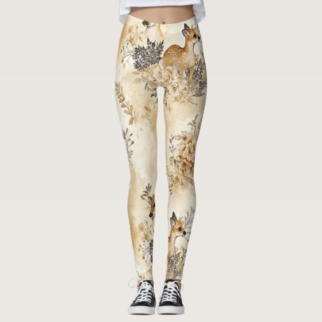 Forest Fawn Animal Pattern Leggings (Front)