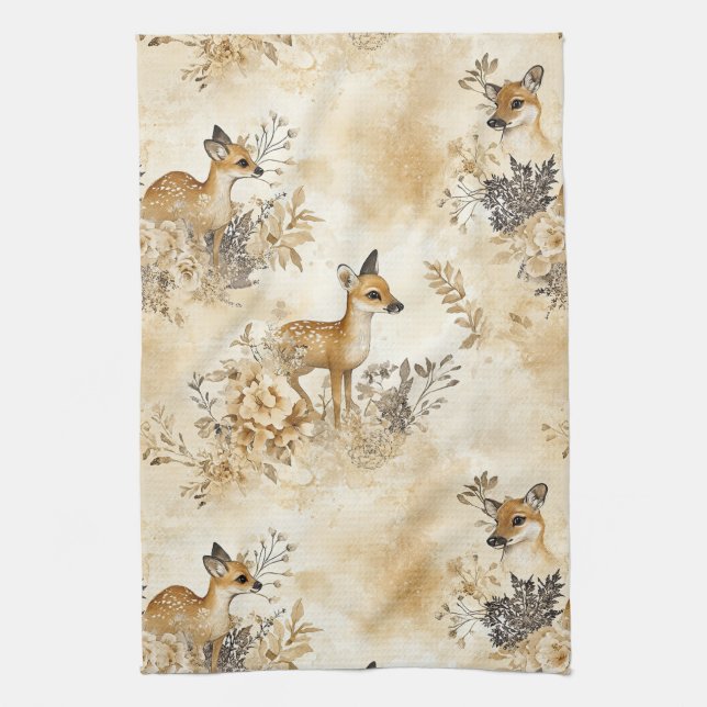 Forest Fawn Animal Pattern Tea Towel (Vertical)