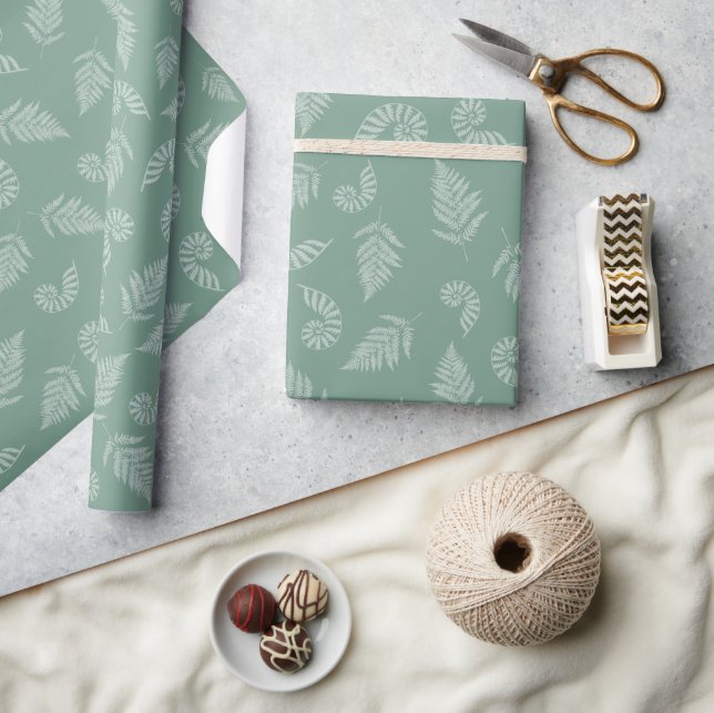 Forest Fern Green Background Wrapping Paper (Crafts)