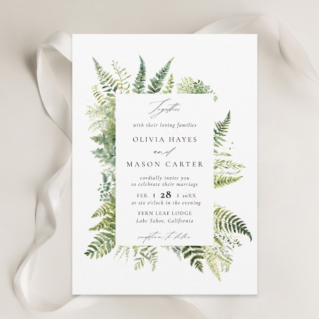 Forest Fern Mountains Woodland Elegant Wedding Invitation (forest wedding invitation woodland fern botanical frame elegant rustic mountains outdoors nature)