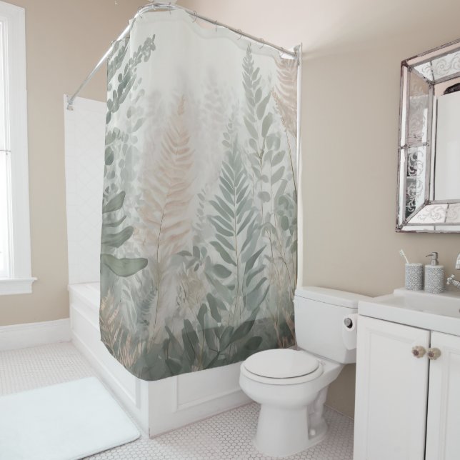 Forest Ferns Pastel Shower Curtain (In Situ)