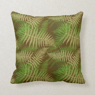 Forest Ferns Pattern Brown and Green Cushion