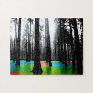 Forest Filled with Trees Surrounded Colored Water Jigsaw Puzzle