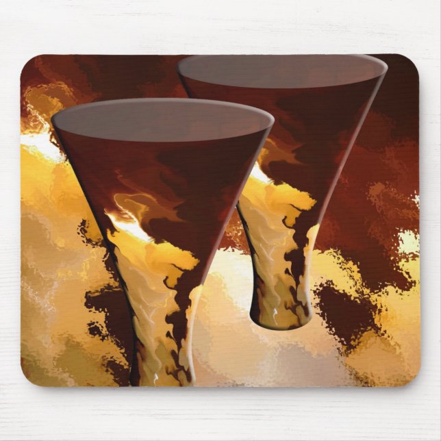 Forest Fire Beverage Glasses Candles Gold Brown Mouse Pad (Front)