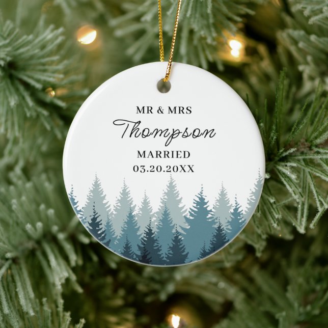 Forest First Christmas Married Mr And Mrs Wedding  Ceramic Ornament (Tree)