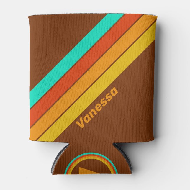 Forest Floor Fog Stripes with Name Can Cooler (Front)