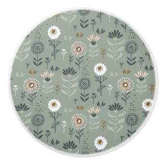 Forest Floral Sage Green Ceramic Knob