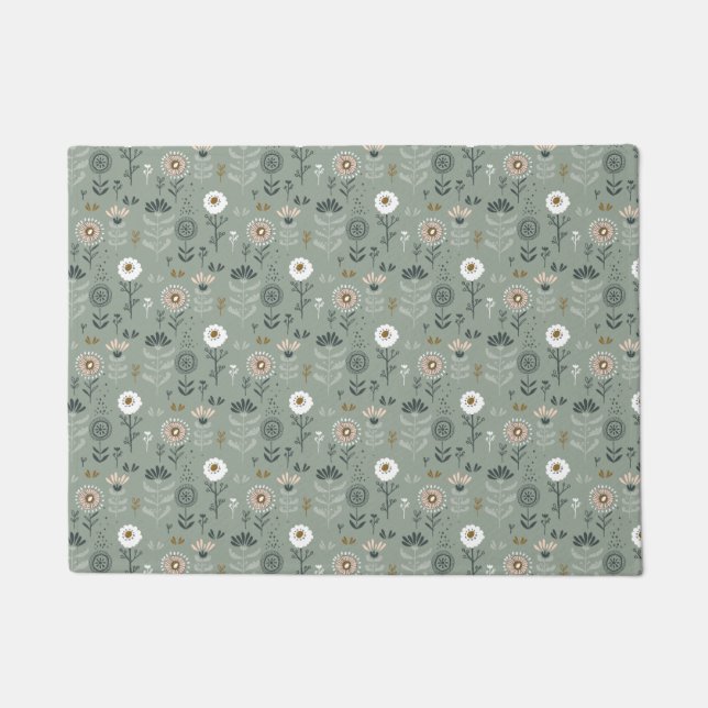 Forest Floral Sage Green Doormat (Front)