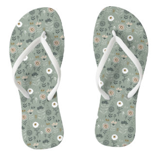 Forest Floral Sage Green Thongs