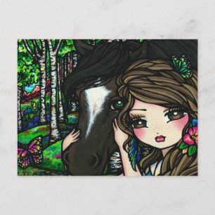 Forest Flower Horse Girl Fairy Fantasy Postcard