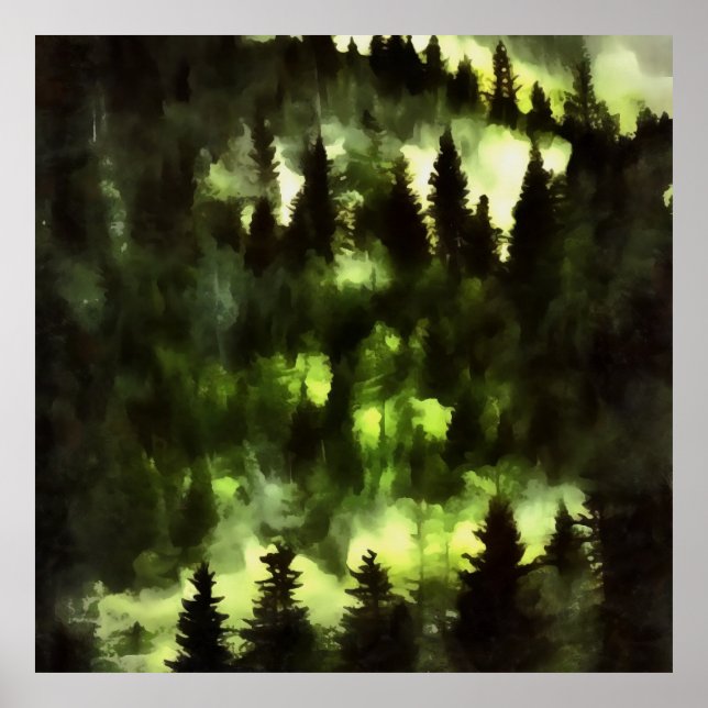 Forest Fog Woodland Landscape Painting Poster (Front)