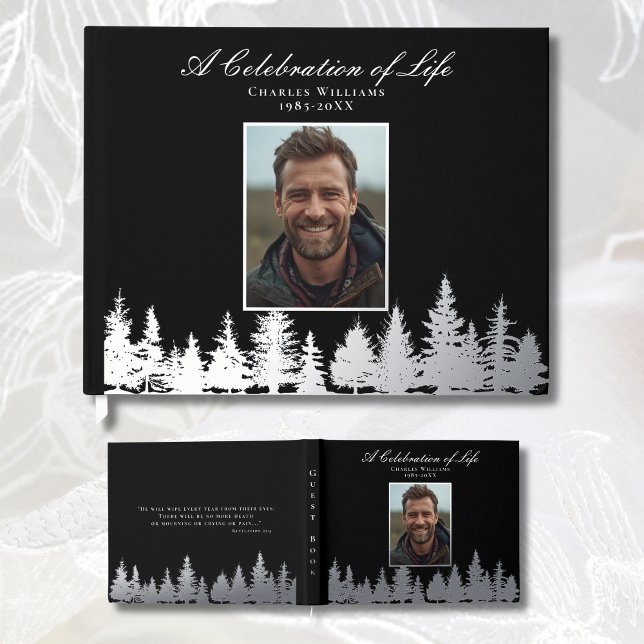 Forest Foil Funeral Guest Book Celebration of Life (Creator Uploaded)
