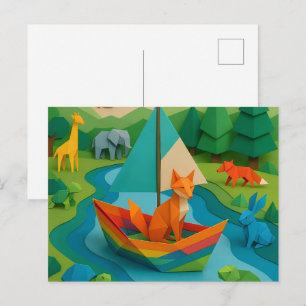 Forest Folded Animals – Colorful Origami Wildlife Holiday Postcard