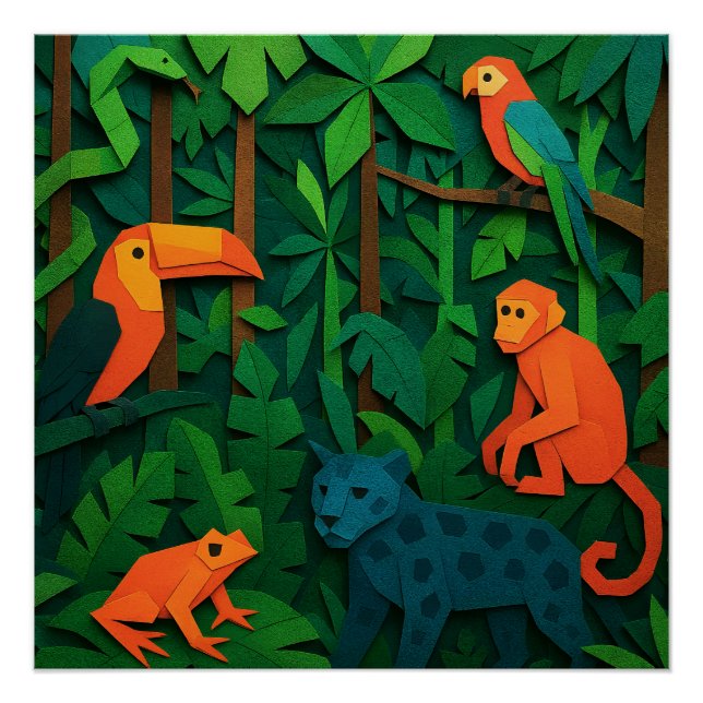 Forest Folded Animals – Tropical Jungle Wildlife Poster (Front)