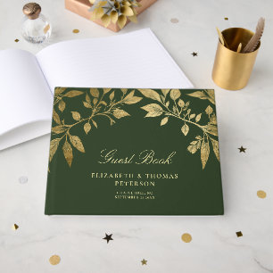 Forest Foliage Botanical Elegant Script Wedding Guest Book