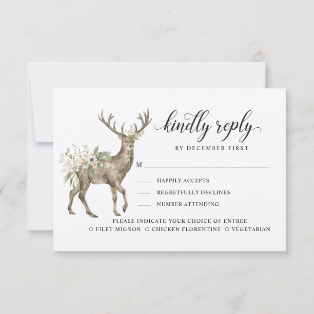 Forest Foliage Deer | Kindly Reply | Meal Options  RSVP Card (Front)