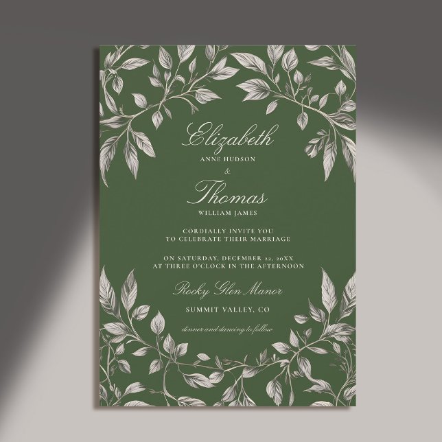 Forest Foliage Frame Green Modern Classic Wedding Invitation (forest wedding invitation botanical frame elegant classic modern calligraphy earthy brown green)