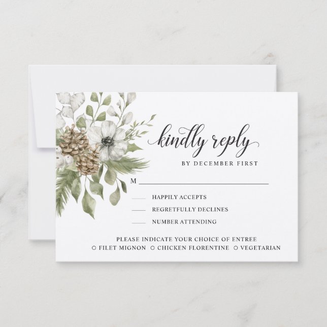 Forest Foliage | Kindly Reply | Meal Options RSVP Card (Front)