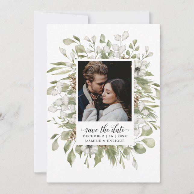 Forest Foliage Winter Wedding | Photo  Save The Date (Front)