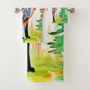 Forest Fox View Design Bath Towel Set