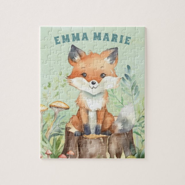 Forest Fox Woodland Animal Kids Personalised  Jigsaw Puzzle (Vertical)