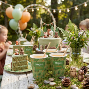 Forest Fox Woodland Greenery Personalized Birthday Paper Cups