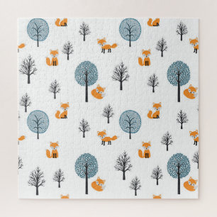 Forest Foxes: Vintage White Background Jigsaw Puzzle