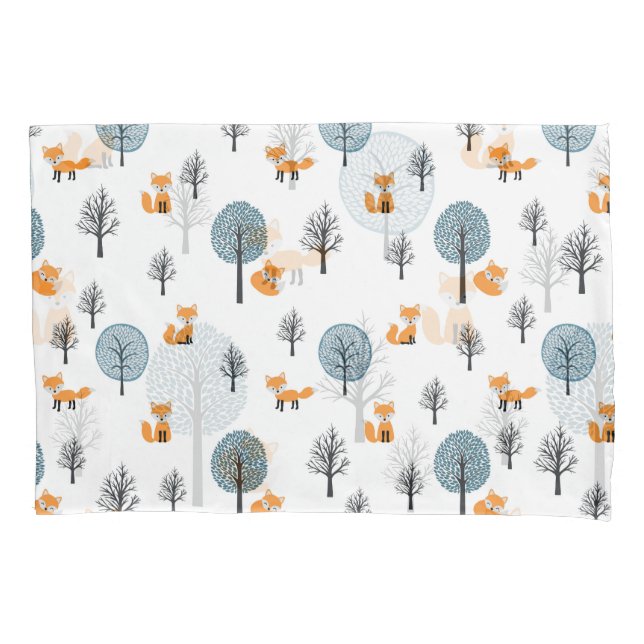 Forest Foxes: Vintage White Background Pillowcase (Front)