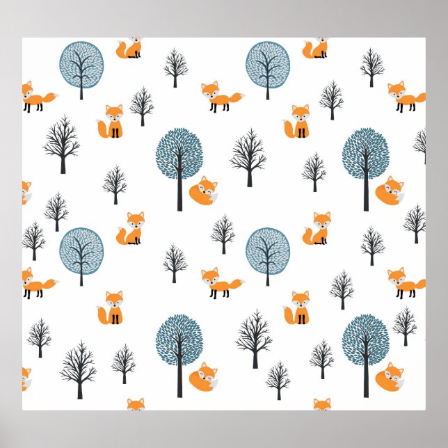 Forest Foxes: Vintage White Background Poster (Front)