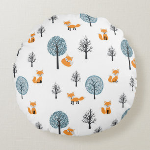 Forest Foxes: Vintage White Background Round Cushion