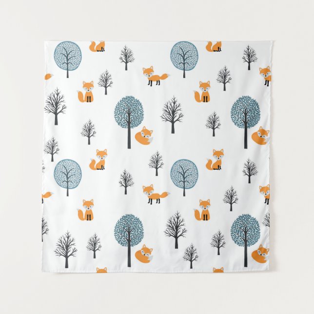 Forest Foxes: Vintage White Background Tapestry (Front)