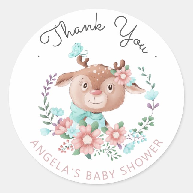 forest friends baby deer Baby Shower Sticker (Front)