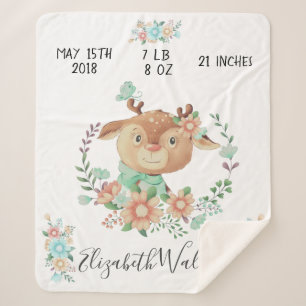 forest friends baby deer birth stats sherpa blanket